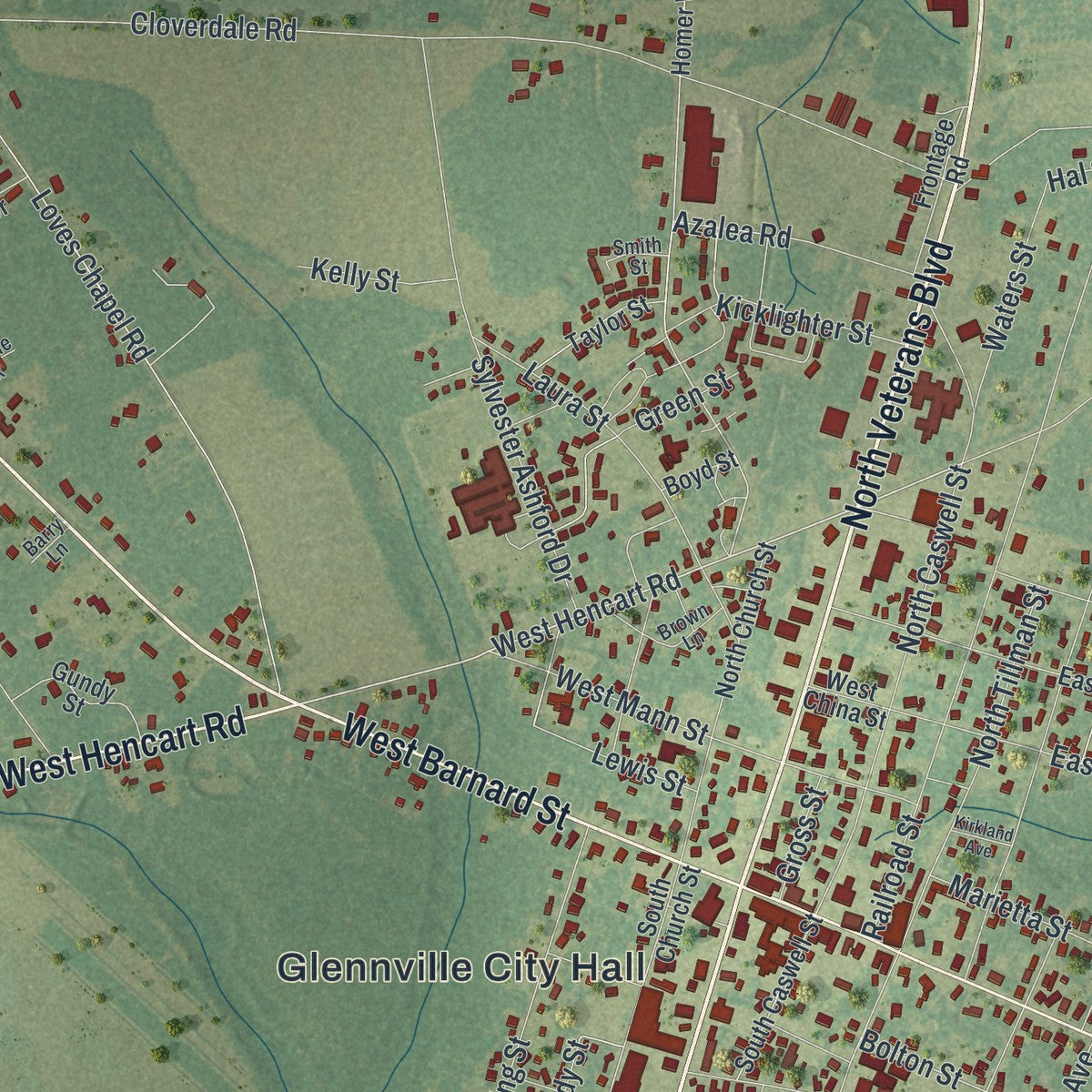 Close-up 1 of the Glennville, Georgia map artwork