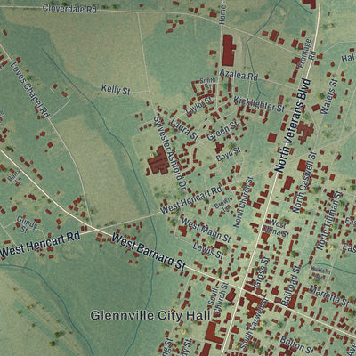 Close-up 1 of the Glennville, Georgia map artwork