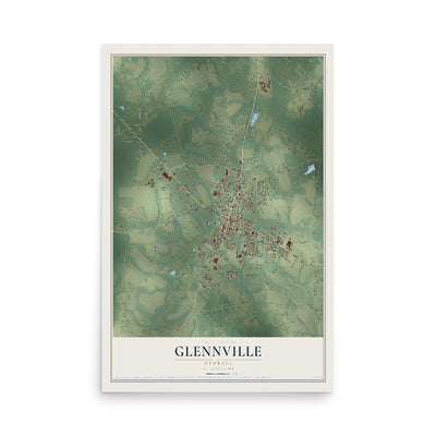 Glennville, Georgia map print, 12" x 18" Archival Matte Print mockup