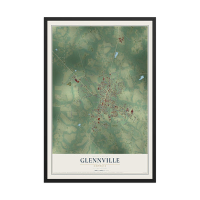Glennville, Georgia map print, 12" x 18" W/ Black Ayous Wood Frame mockup
