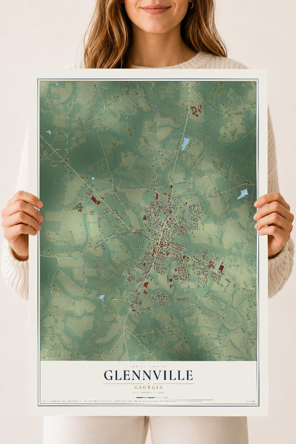 Glennville, Georgia map print, 18" x 24" Archival Matte Print mockup