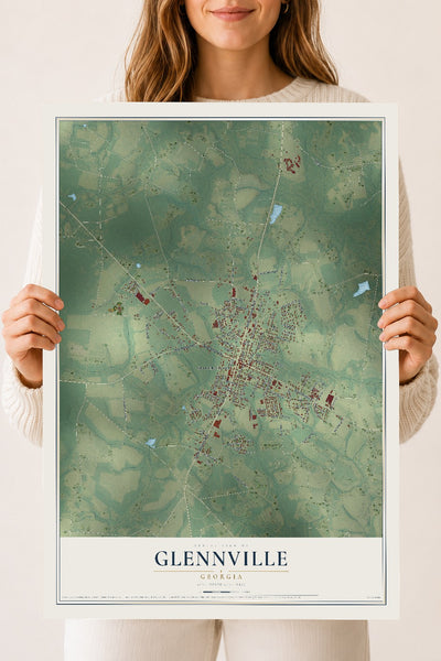 Glennville, Georgia map print, 18" x 24" Archival Matte Print mockup