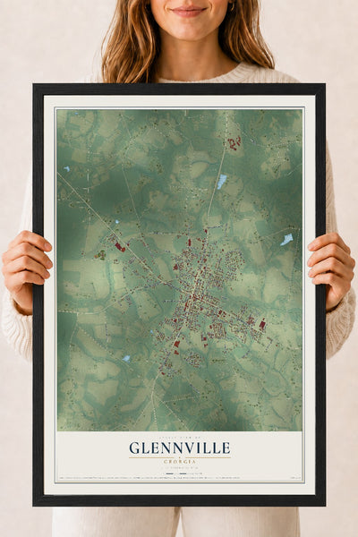Glennville, Georgia map print, 18" x 24" W/ Black Ayous Wood Frame mockup
