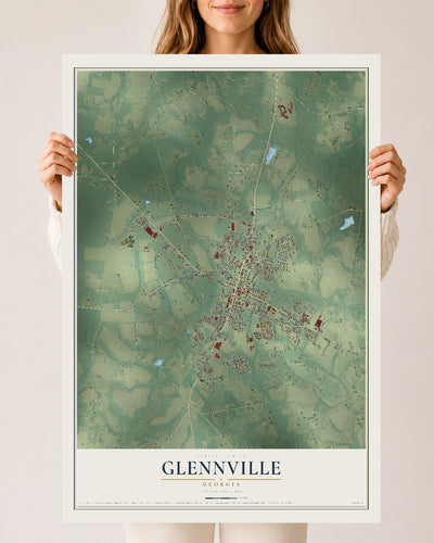 Glennville, Georgia map print, 24" x 36" Archival Matte Print mockup