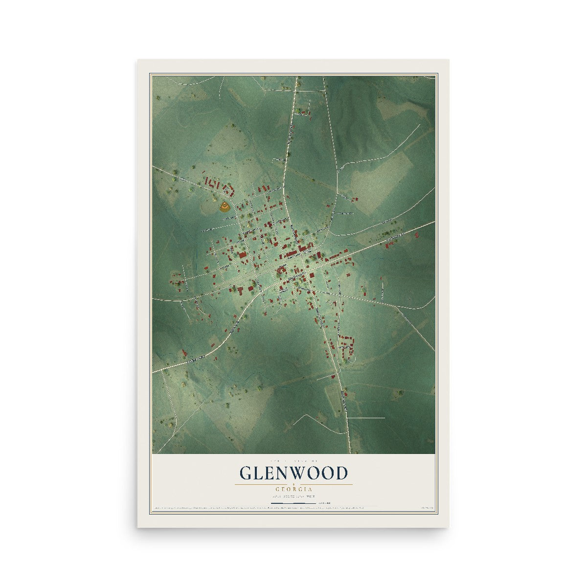Glenwood, Georgia map print, 12" x 18" Archival Matte Print mockup