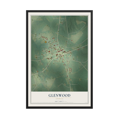 Glenwood, Georgia map print, 12" x 18" W/ Black Ayous Wood Frame mockup