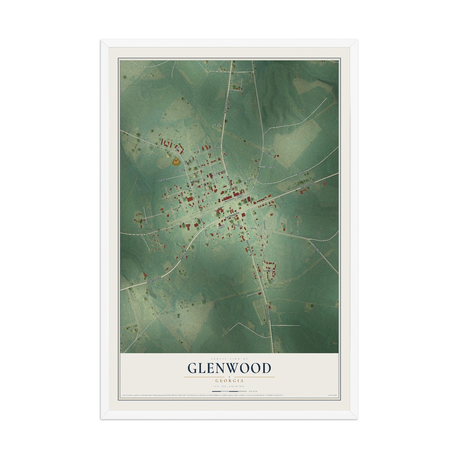 Glenwood, Georgia map print, 12" x 18" W/ White Ayous Wood Frame mockup
