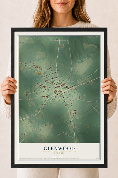 Glenwood, Georgia map print, 18" x 24" W/ Black Ayous Wood Frame mockup