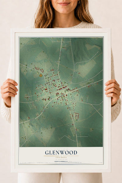 Glenwood, Georgia map print, 18" x 24" W/ White Ayous Wood Frame mockup