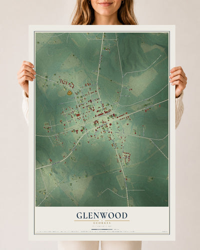 Glenwood, Georgia map print, 24" x 36" Archival Matte Print mockup