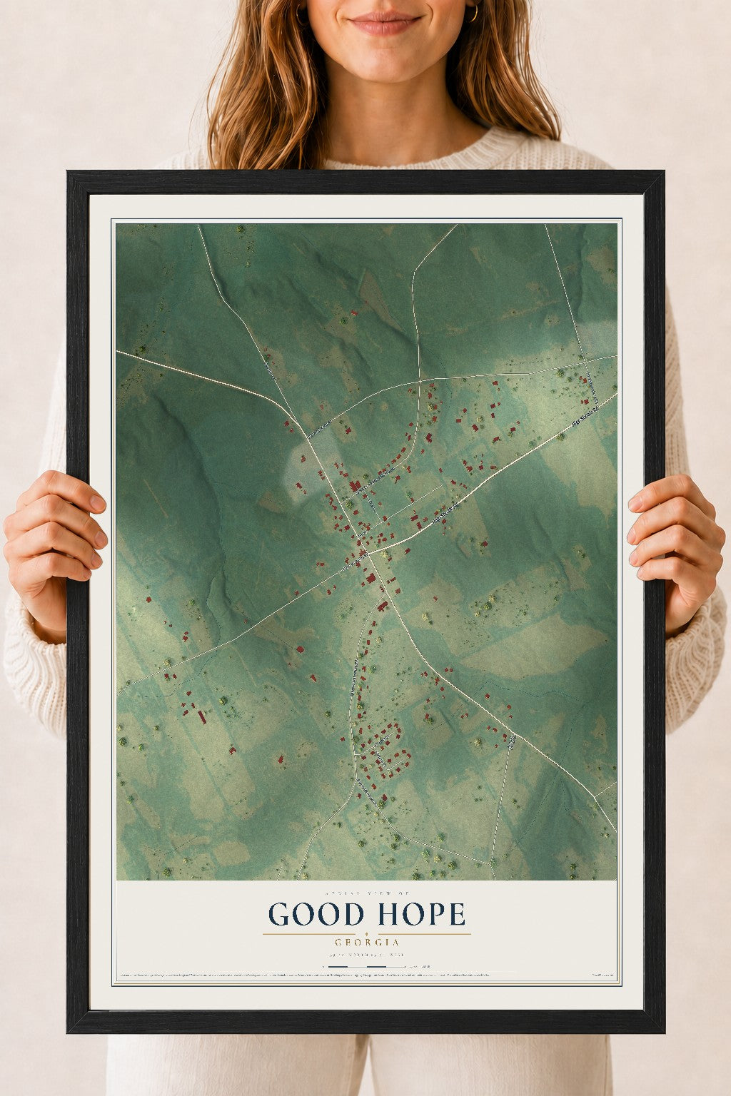 Good Hope, Georgia map print, 18" x 24" W/ Black Ayous Wood Frame mockup