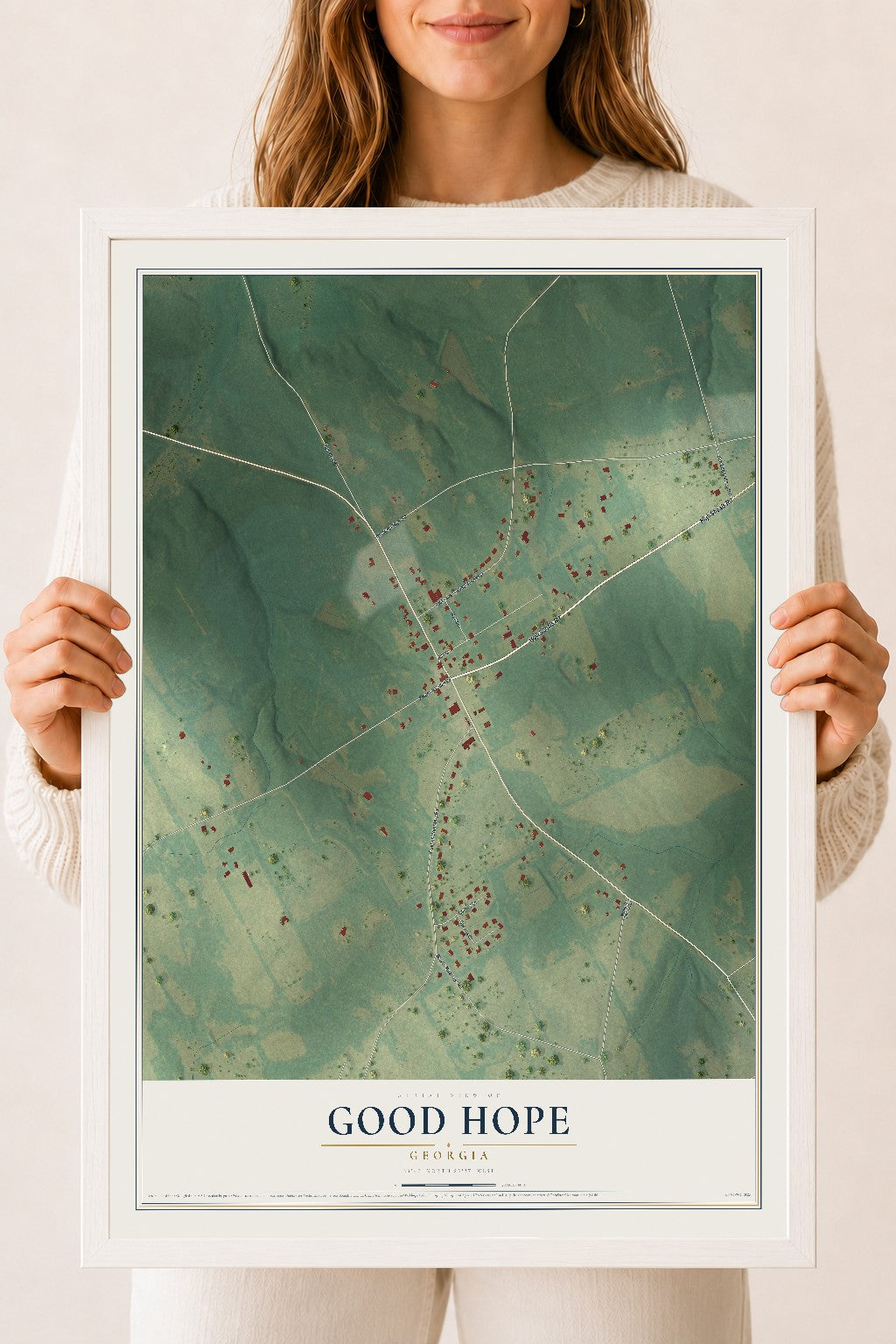 Good Hope, Georgia map print, 18" x 24" W/ White Ayous Wood Frame mockup