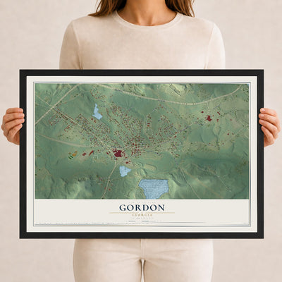 Gordon, Georgia map print, 12" x 18" W/ Black Ayous Wood Frame mockup