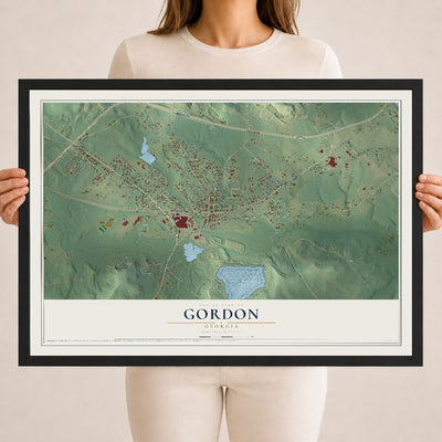 Gordon, Georgia map print, 18" x 24" W/ Black Ayous Wood Frame mockup
