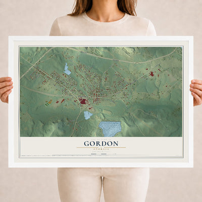 Gordon, Georgia map print, 18" x 24" W/ White Ayous Wood Frame mockup