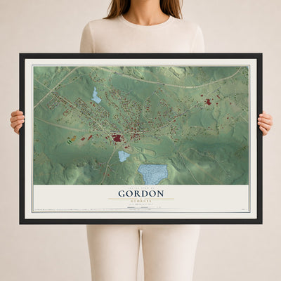 Gordon, Georgia map print, 24" x 36" W/ Black Ayous Wood Frame mockup