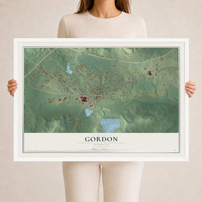 Gordon, Georgia map print, 24" x 36" W/ White Ayous Wood Frame mockup