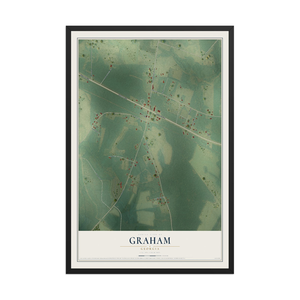 Graham, Georgia map print, 12" x 18" W/ Black Ayous Wood Frame mockup