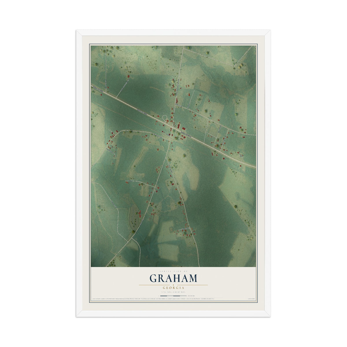 Graham, Georgia map print, 12" x 18" W/ White Ayous Wood Frame mockup