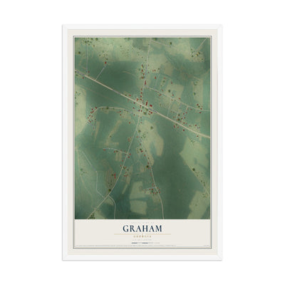 Graham, Georgia map print, 12" x 18" W/ White Ayous Wood Frame mockup