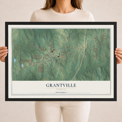 Grantville, Georgia map print, 18" x 24" W/ Black Ayous Wood Frame mockup