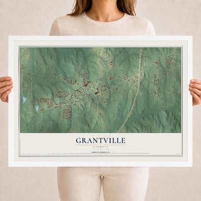 Grantville, Georgia map print, 18" x 24" W/ White Ayous Wood Frame mockup