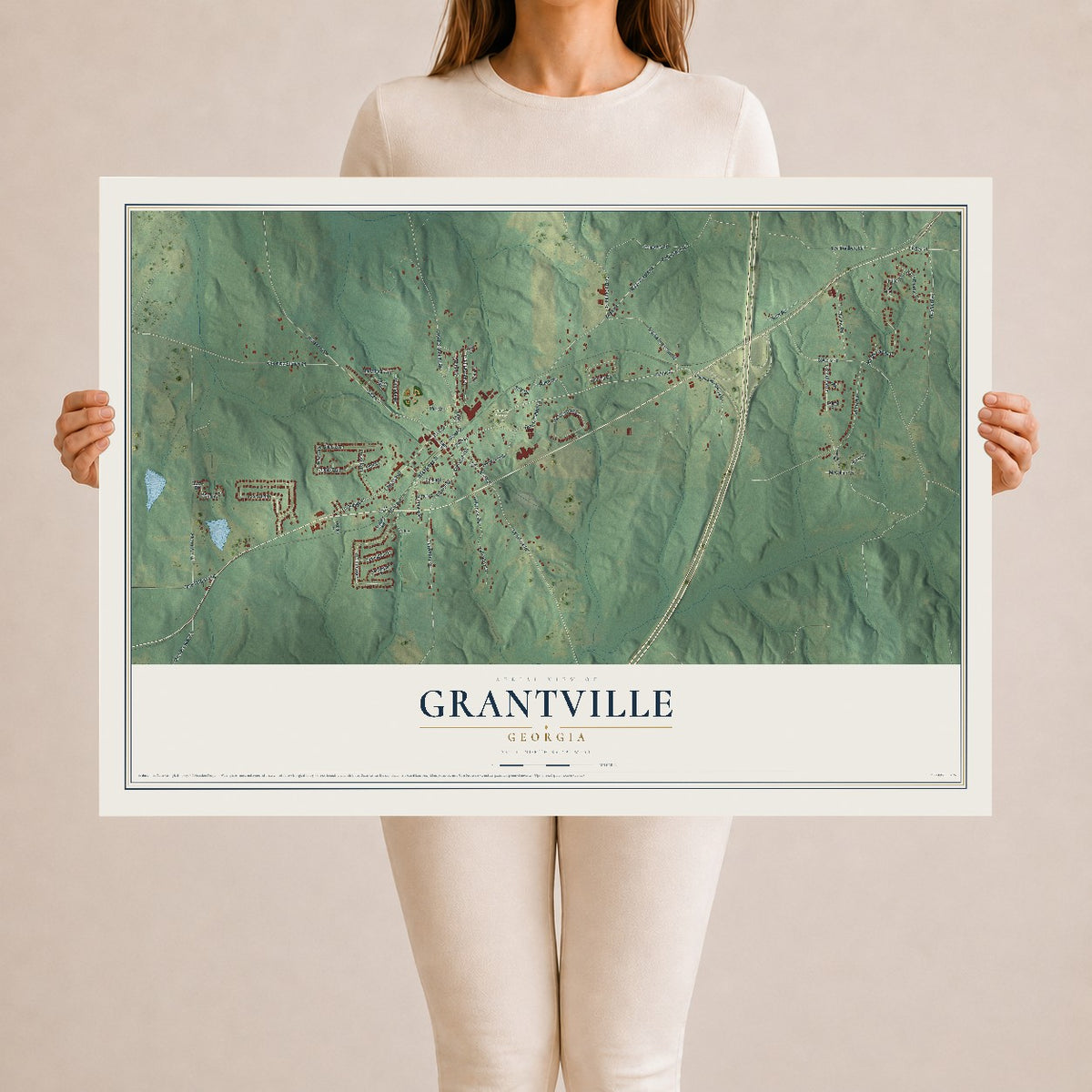 Grantville, Georgia map print, 24" x 36" Archival Matte Print mockup