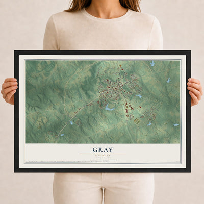 Gray, Georgia map print, 12" x 18" W/ Black Ayous Wood Frame mockup