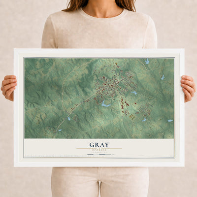 Gray, Georgia map print, 12" x 18" W/ White Ayous Wood Frame mockup