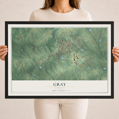 Gray, Georgia map print, 18" x 24" W/ Black Ayous Wood Frame mockup