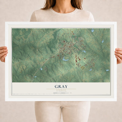 Gray, Georgia map print, 18" x 24" W/ White Ayous Wood Frame mockup