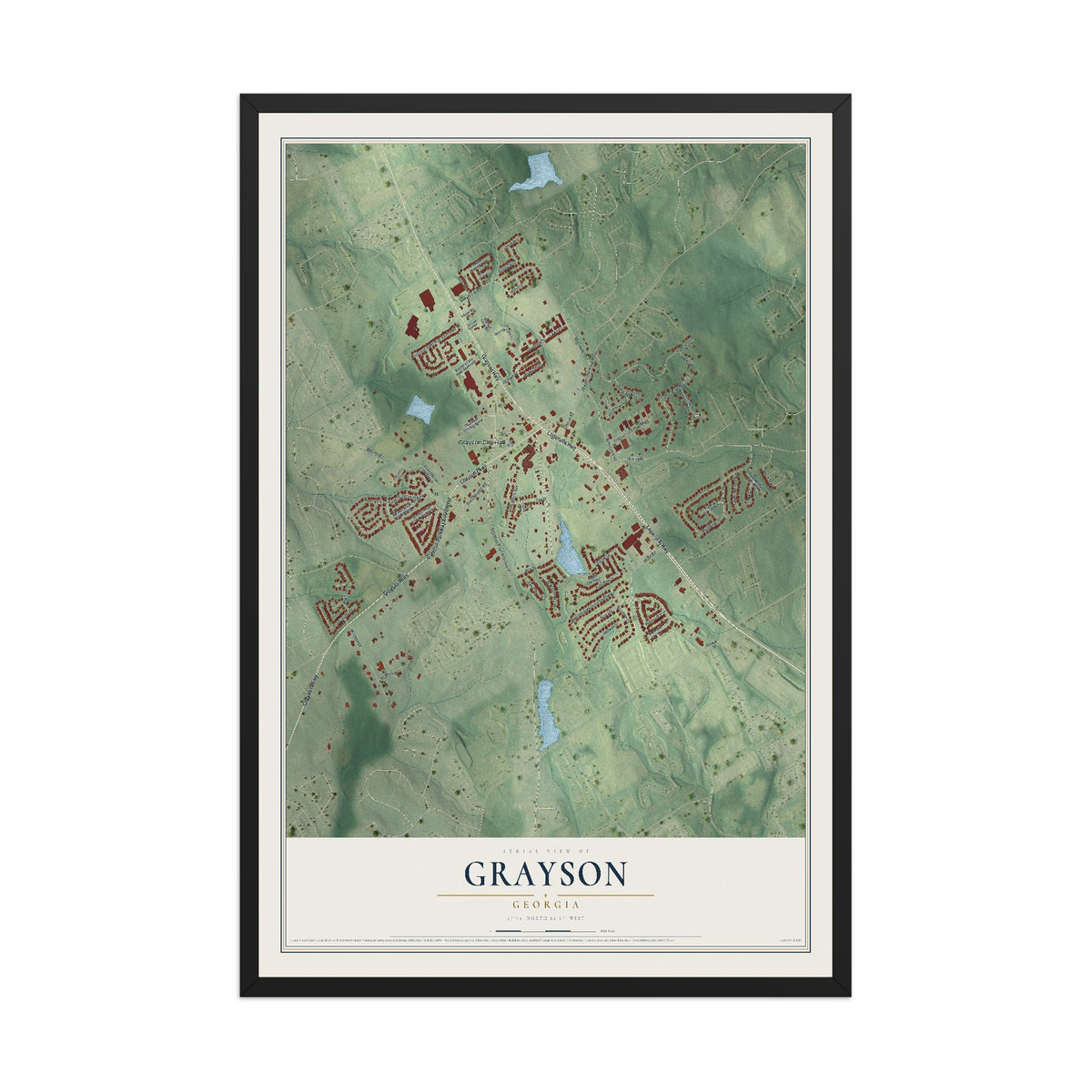 Grayson, Georgia map print, 12" x 18" W/ Black Ayous Wood Frame mockup