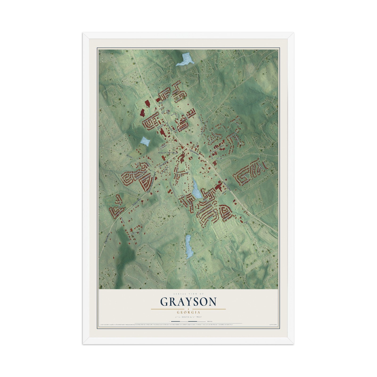 Grayson, Georgia map print, 12" x 18" W/ White Ayous Wood Frame mockup