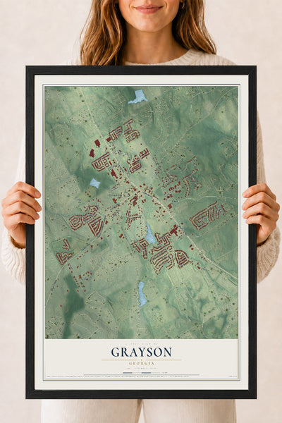 Grayson, Georgia map print, 18" x 24" W/ Black Ayous Wood Frame mockup