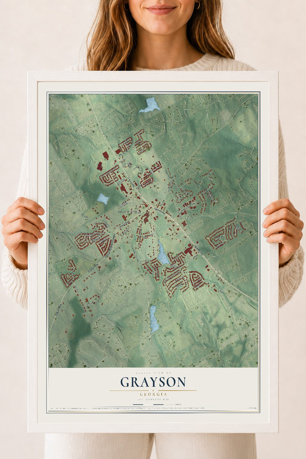 Grayson, Georgia map print, 18" x 24" W/ White Ayous Wood Frame mockup
