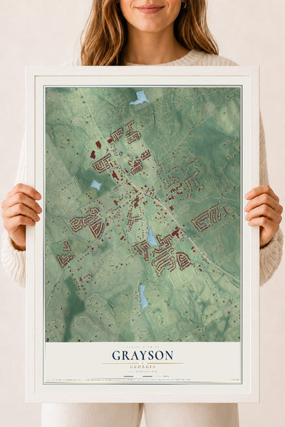 Grayson, Georgia map print, 18" x 24" W/ White Ayous Wood Frame mockup