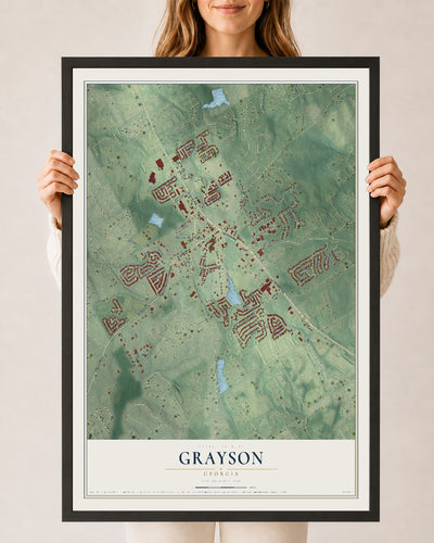 Grayson, Georgia map print, 24" x 36" W/ Black Ayous Wood Frame mockup