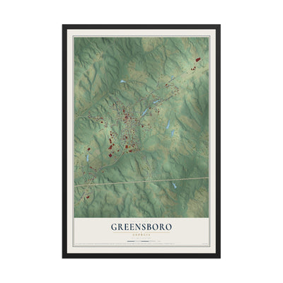 Greensboro, Georgia map print, 12" x 18" W/ Black Ayous Wood Frame mockup