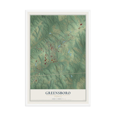 Greensboro, Georgia map print, 12" x 18" W/ White Ayous Wood Frame mockup