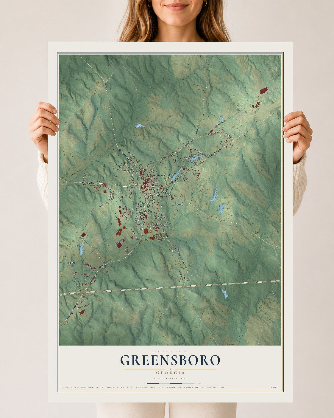 Greensboro, Georgia map print, 24" x 36" Archival Matte Print mockup