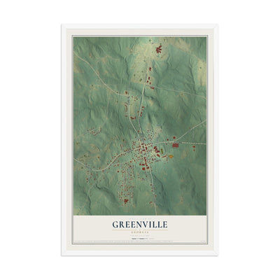 Greenville, Georgia map print, 12" x 18" W/ White Ayous Wood Frame mockup