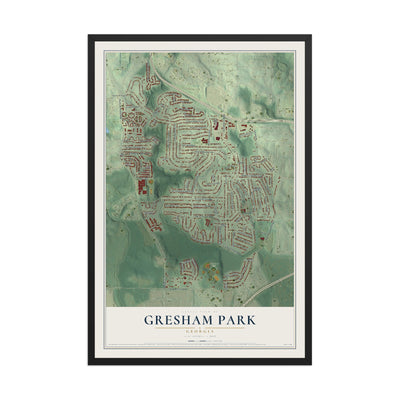Gresham Park, Georgia map print, 12" x 18" W/ Black Ayous Wood Frame mockup
