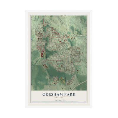 Gresham Park, Georgia map print, 12" x 18" W/ White Ayous Wood Frame mockup