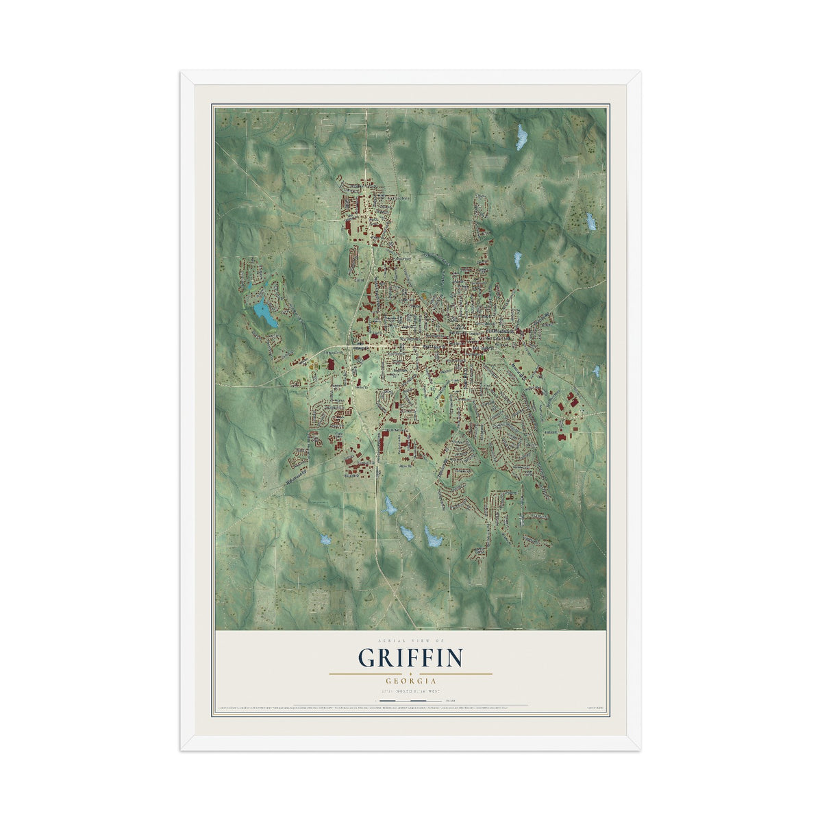 Griffin, Georgia map print, 12" x 18" W/ White Ayous Wood Frame mockup