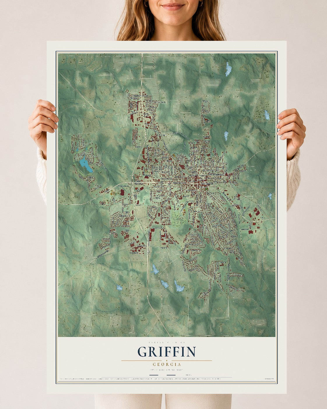 Griffin, Georgia map print, 24" x 36" Archival Matte Print mockup