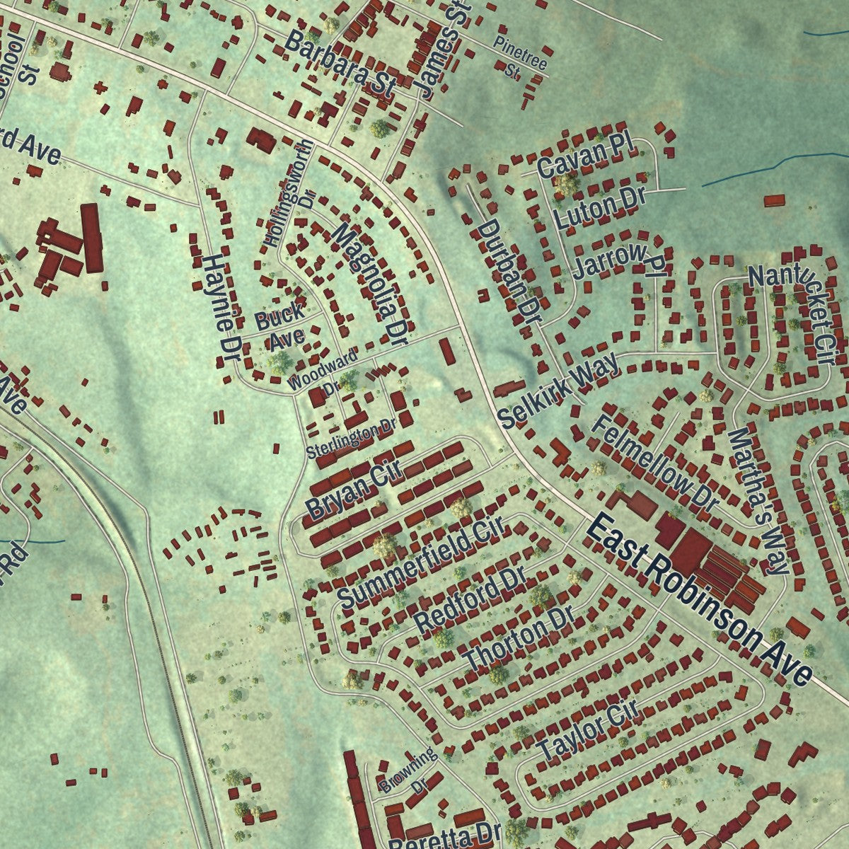 Close-up 1 of the Grovetown, Georgia map artwork