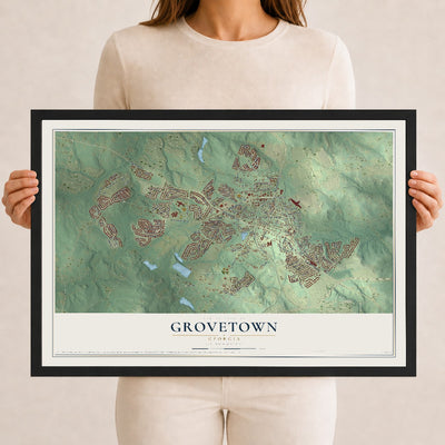 Grovetown, Georgia map print, 12" x 18" W/ Black Ayous Wood Frame mockup