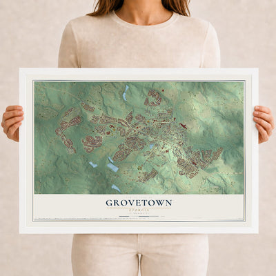Grovetown, Georgia map print, 12" x 18" W/ White Ayous Wood Frame mockup