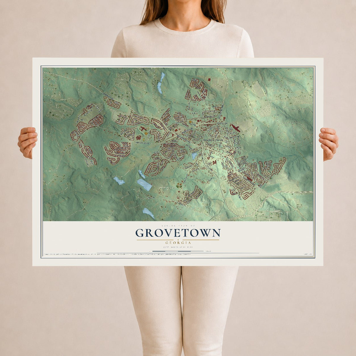 Grovetown, Georgia map print, 24" x 36" Archival Matte Print mockup
