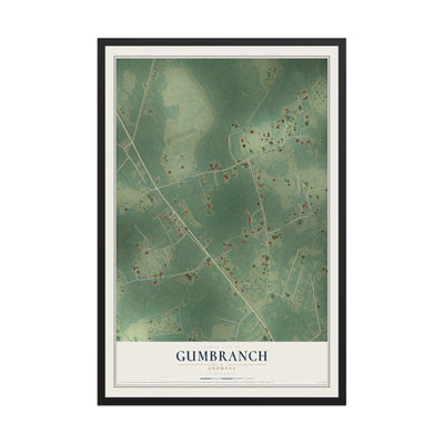 Gumbranch, Georgia map print, 12" x 18" W/ Black Ayous Wood Frame mockup